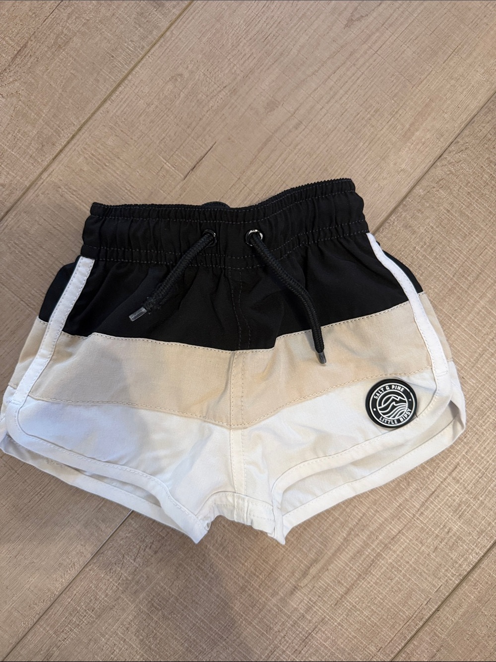 Little Bipsy Black, Beige & White Colorblock Swim Trunks